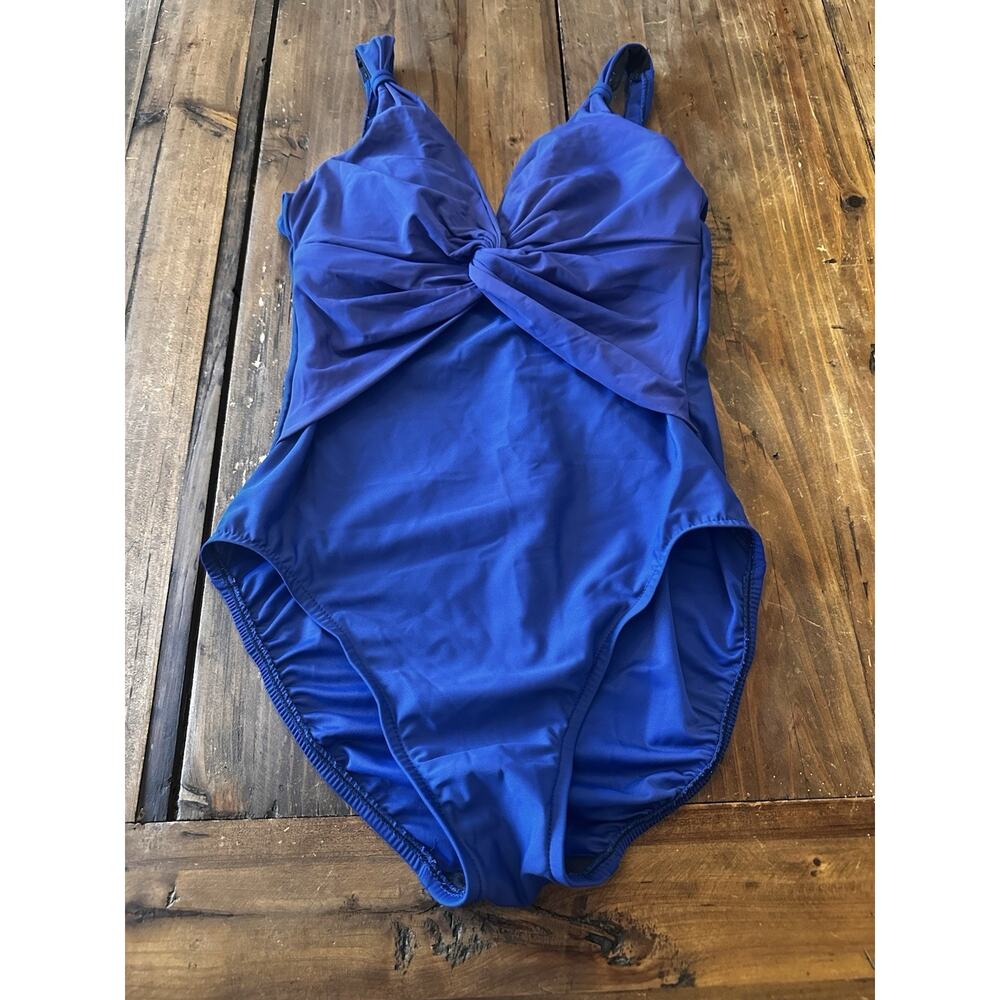 Miraclesuit Size 10 Twist Front Bathing Suit One Piece Swim Suit Blue Purple
